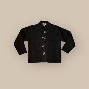 Boiled Wool Black Cardigan with Gold Accents